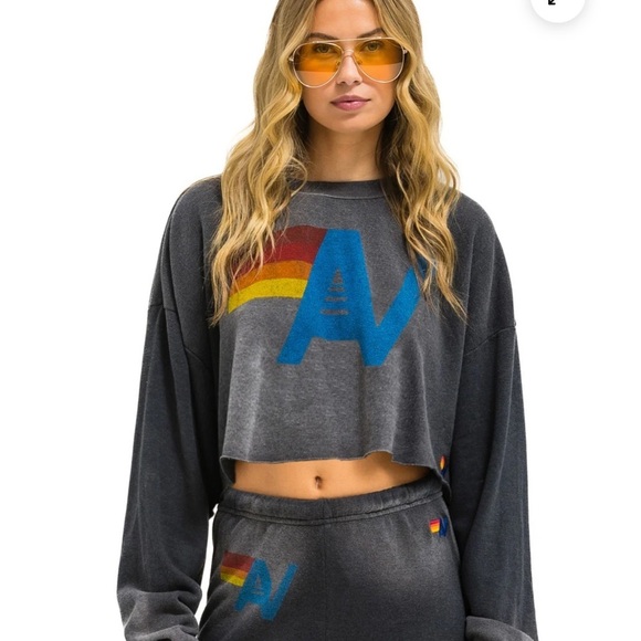 Aviator Nation Vintage logo cropped crew relaxed sweatshirt-size M-NWT - Picture 2 of 6